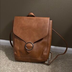 Elegant Brown Faux Leather Backpack or Purse